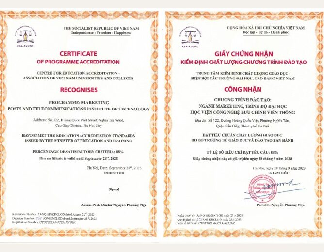 Ngành Marketing PTIT đạt chứng nhận kiểm định chất lượng chương trình đào tạo, chu kỳ 2023–2028